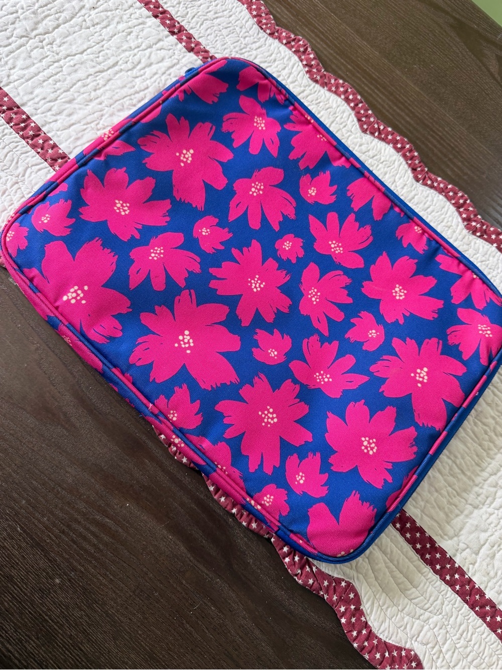 Vera Bradley Blue Laptop Sleeve with Bright Pink Floral Print